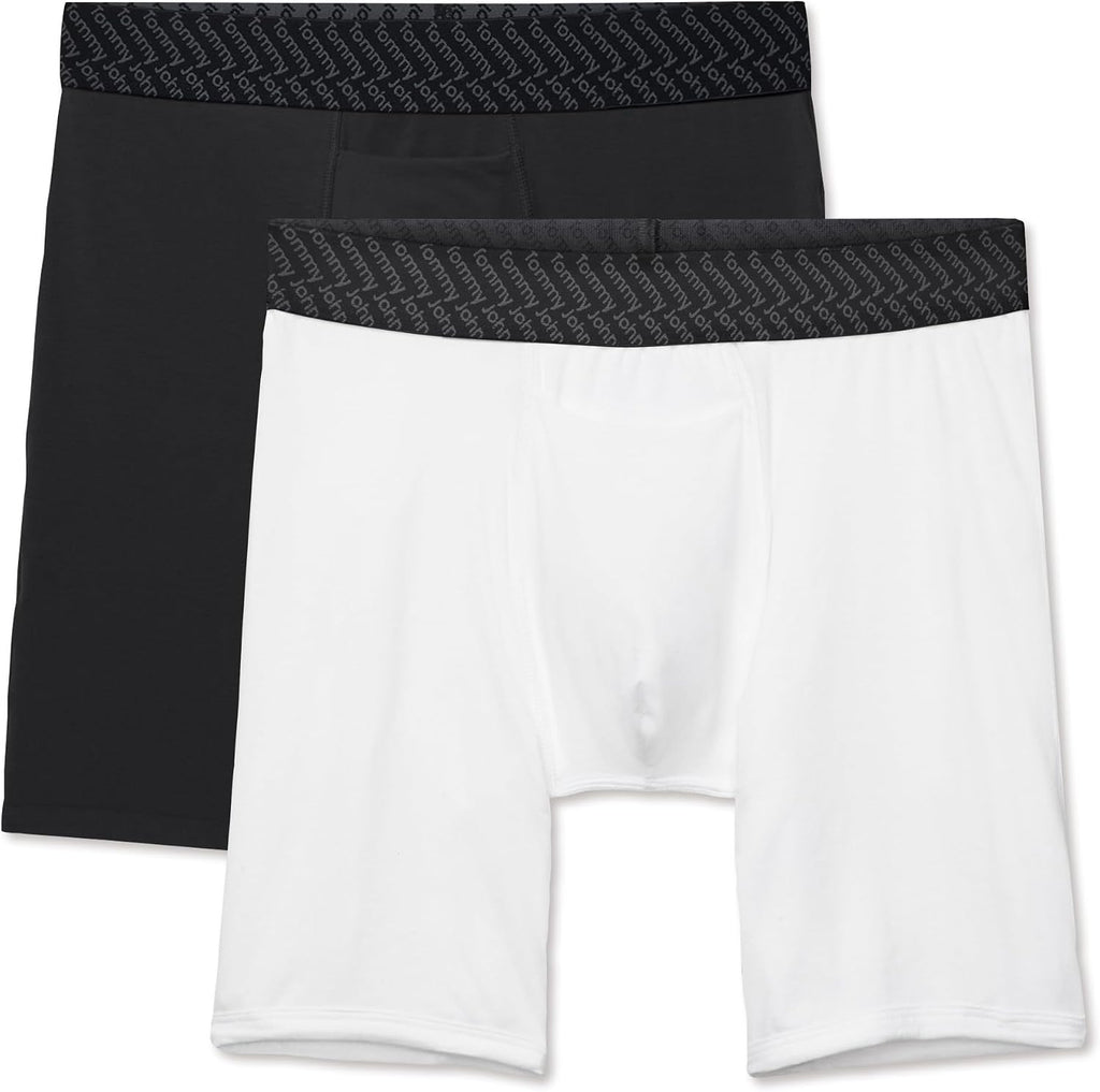 Tommy John Men’s Boxer Brief 8” Underwear - Cotton Basics Boxers with Supportive Contour Pouch