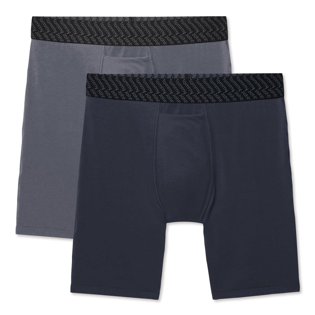 Tommy John Men’s Boxer Brief 8” Underwear - Cotton Basics Boxers with Supportive Contour Pouch