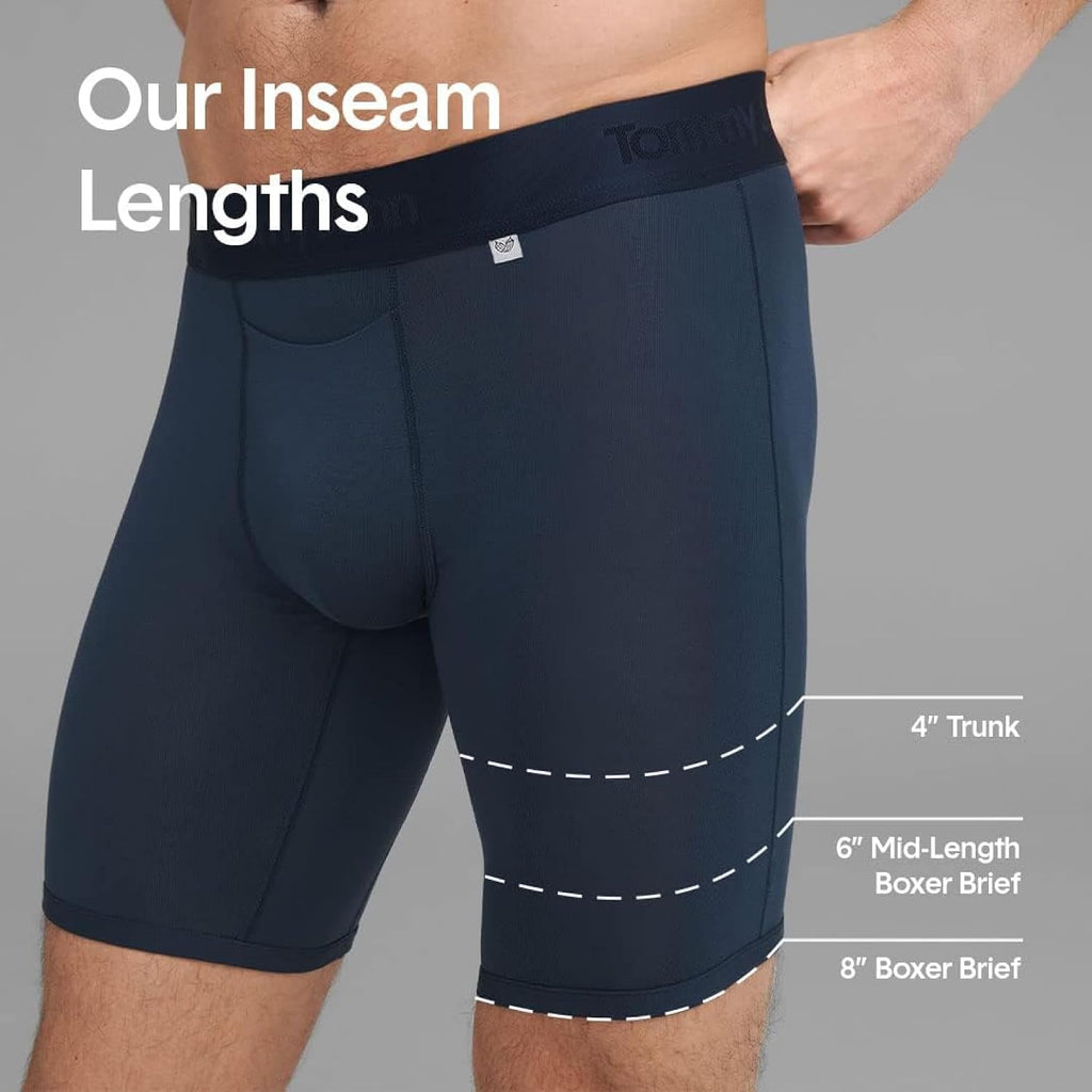 Tommy John Men’s Boxer Brief 8” Underwear - Cotton Basics Boxers with Supportive Contour Pouch